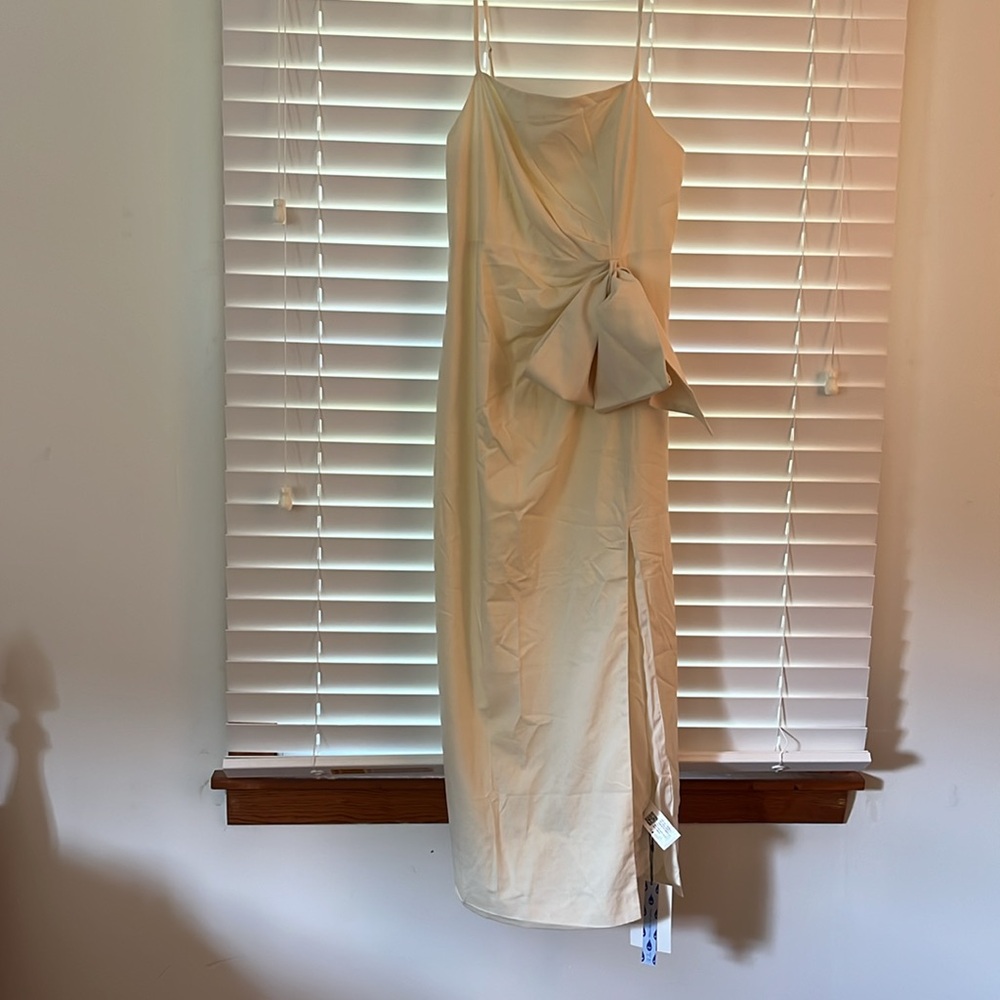 Cider Cotton-blend Square Neck Solid Bowknot Split Midi Dress size M(6)